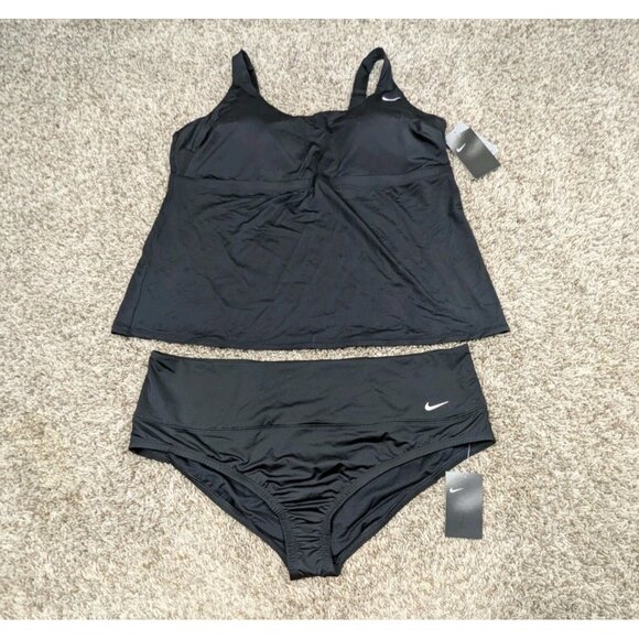 NEW Nike Swim Suit Women's 2X Plus Size Black Tankini Zip Pocket Beach Bikini - Picture 1 of 11